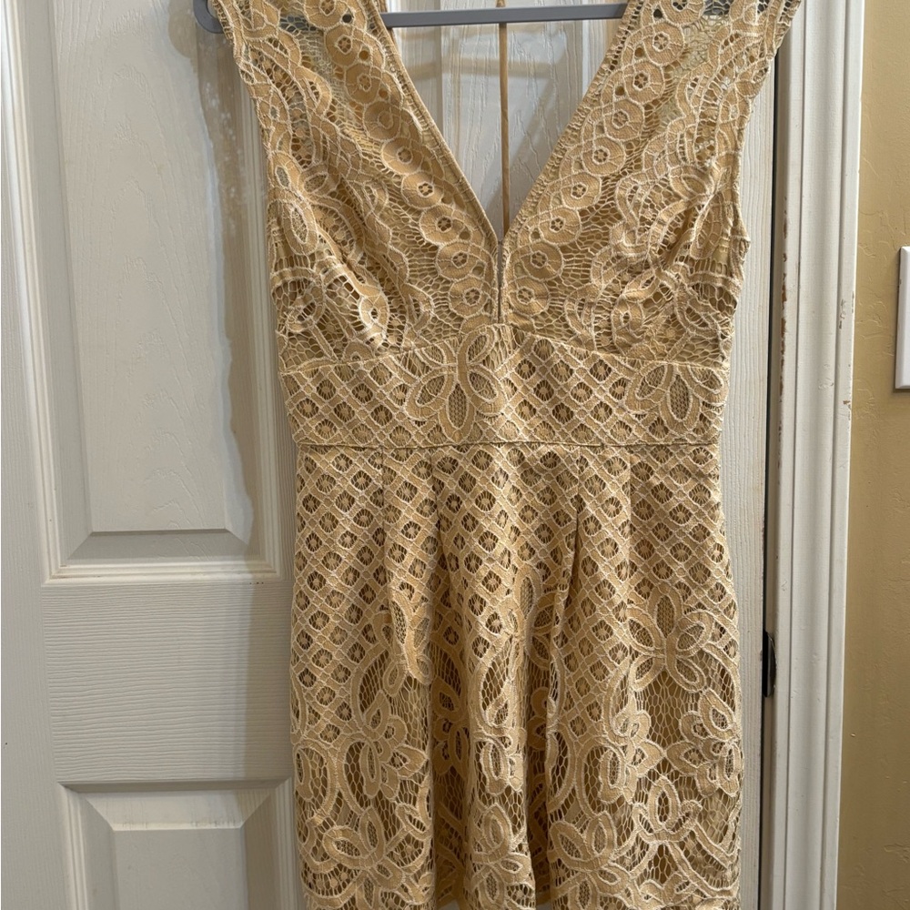 Free People Gold Lace Mini Dress
